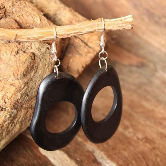 Bold Black Bib Necklace with Beaded Tagua Nut Cascades and Sliding Knot - Picture 4 of 7